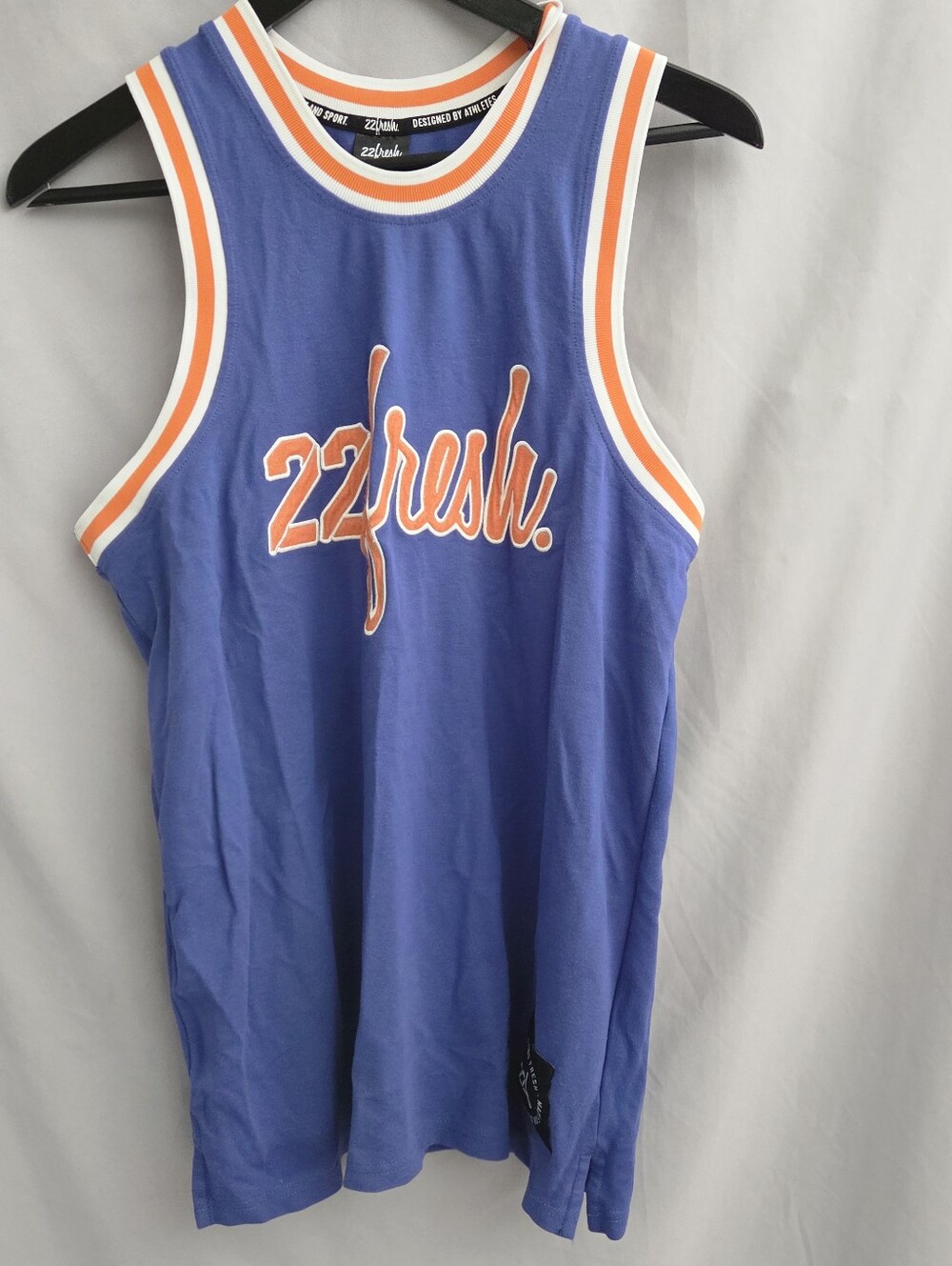 fresh Blue Tank Top with Orange Trim and Script Logo